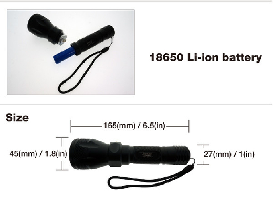 Wasserbeständigkeit Handsize tauchende LED Taschenlampen-IPX8 mit 18650 Li Ionenbatterie