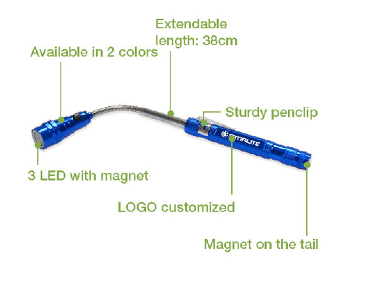 Ausdehnbares teleskopisches magnetisches geführtes Aluminiumlegierungs-Material der Taschenlampen-38cm